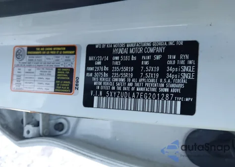 2014 Hyundai Santa Fe Sport 2.0L Turbo из США, поврежденный, VIN 5XYZUDLA7EG201287